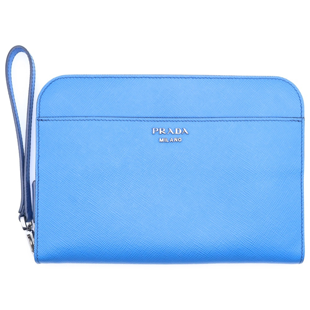 PRADA(プラダ) サフィアーノ クラッチバッグ セカンドバッグ ライトブルー レザー シルバー金具 2VF025