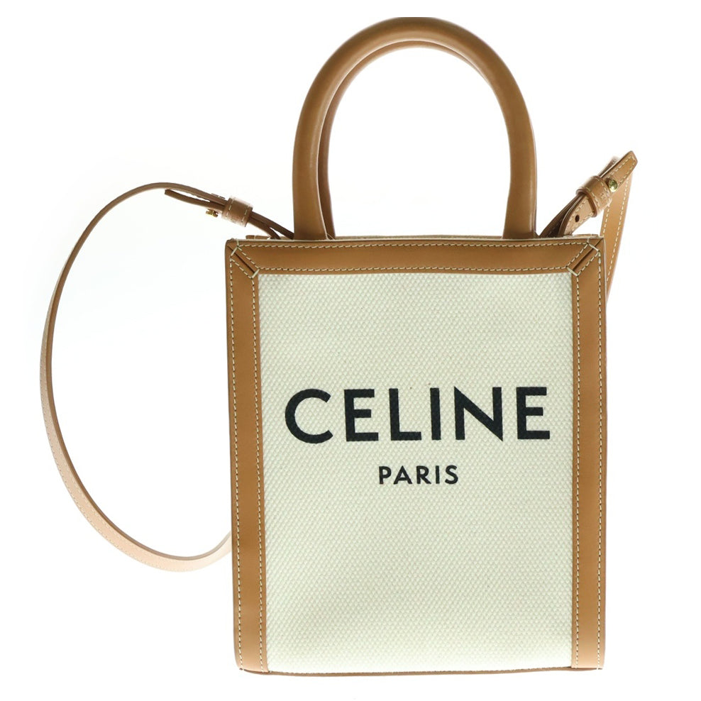 CELINE(セリーヌ) ミニバーティカルカバ ハンドバッグ ショルダーバッグ ミニトートバッグ アイボリー×ブラウン ゴールド金具