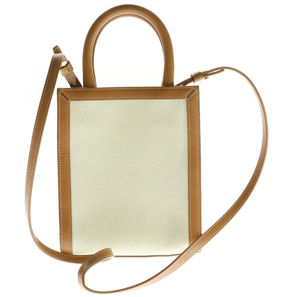 CELINE(セリーヌ) ミニバーティカルカバ ハンドバッグ ショルダーバッグ ミニトートバッグ アイボリー×ブラウン ゴールド金具