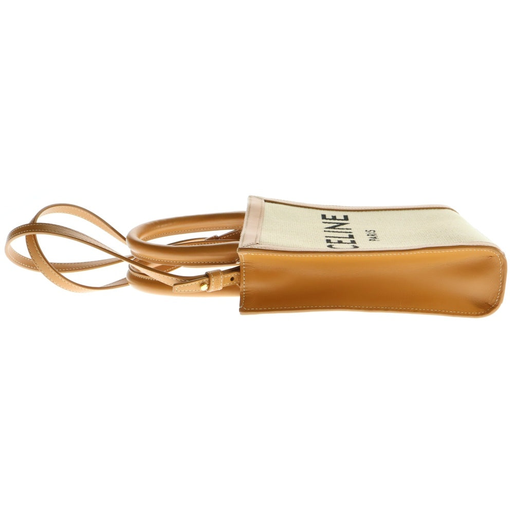 CELINE(セリーヌ) ミニバーティカルカバ ハンドバッグ ショルダーバッグ ミニトートバッグ アイボリー×ブラウン ゴールド金具