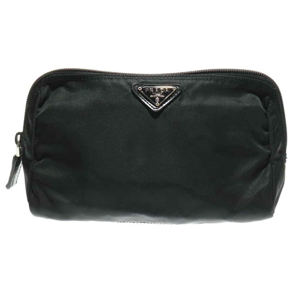 PRADA(プラダ) ポーチ ケース 収納 ブラック シルバー金具 ナイロン ロゴ三角プレート