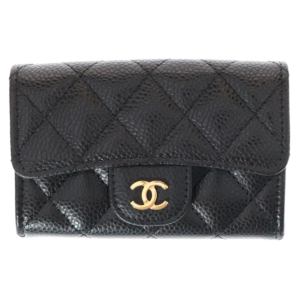 CHANEL(シャネル) タイムレスクラシック カードケース 名刺入れ 財布 コインケース ブラック ゴールド金具 キャビアスキン AP4096