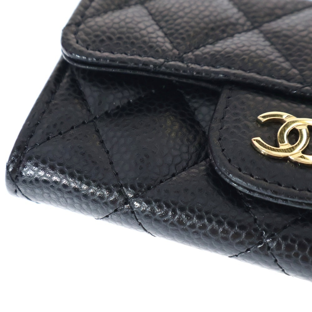 CHANEL(シャネル) タイムレスクラシック カードケース 名刺入れ 財布 コインケース ブラック ゴールド金具 キャビアスキン AP4096