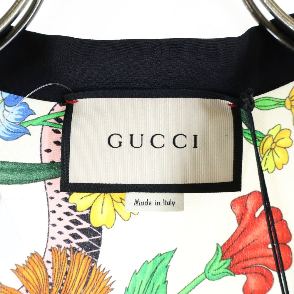 GUCCI(グッチ) フラワー総柄プリント GGパールボタン シェリーライン フリルデザイン リボンカラー シルク ワンピース ドレス マルチカラー レディース 453014