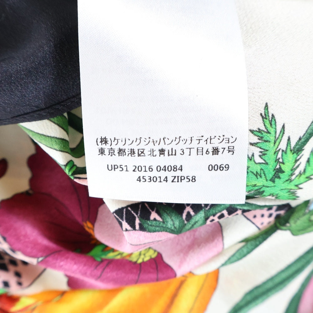 GUCCI(グッチ) フラワー総柄プリント GGパールボタン シェリーライン フリルデザイン リボンカラー シルク ワンピース ドレス マルチカラー レディース 453014