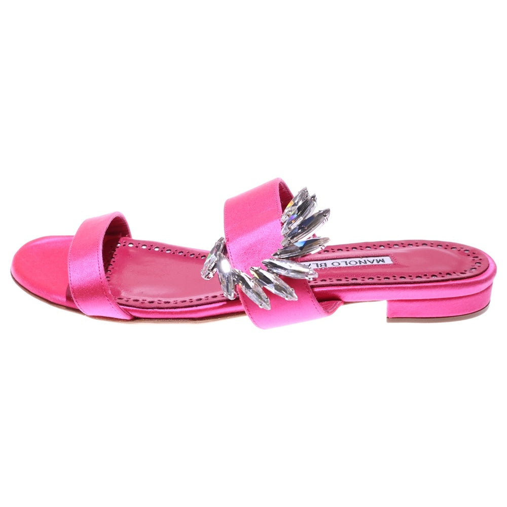 MANOLO BLAHNIK(マノロブラニク) ビジュー装飾 ストラップ フラット サンダル シューズ ピンク レディース