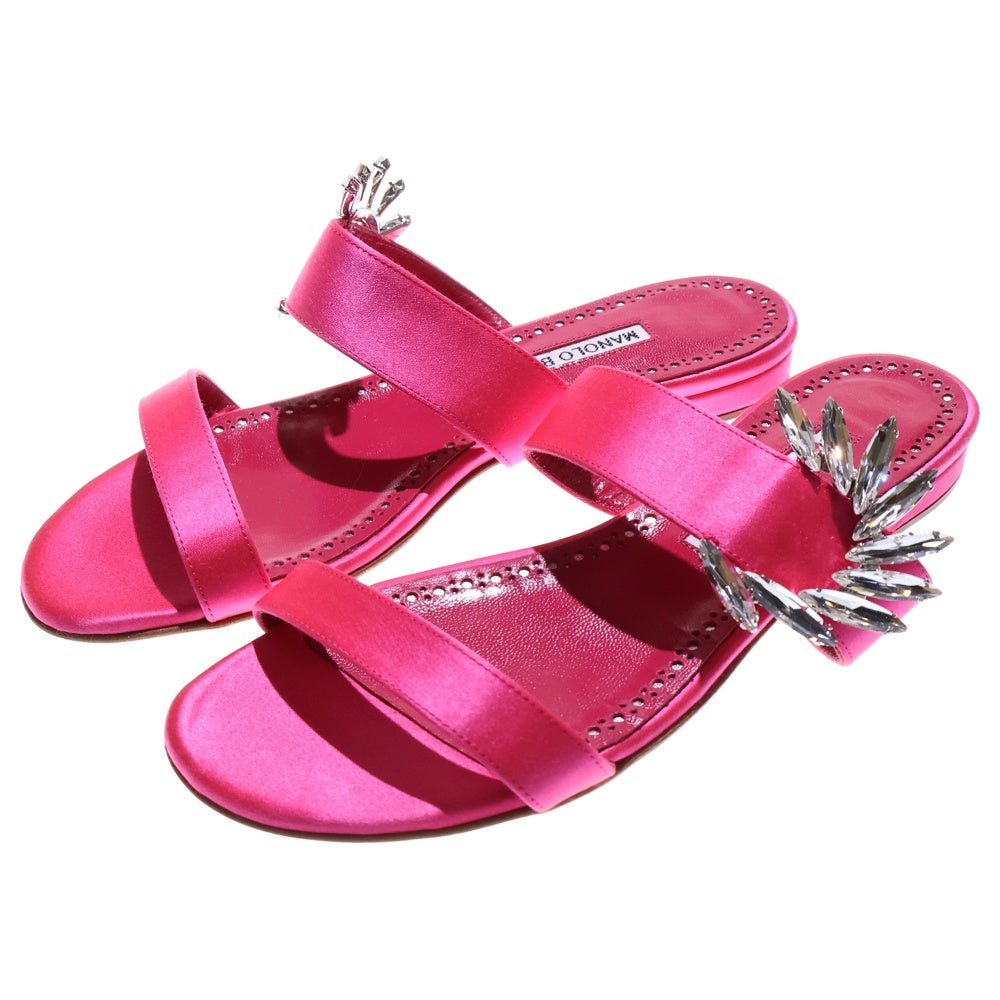 MANOLO BLAHNIK(マノロブラニク) ビジュー装飾 ストラップ フラット サンダル シューズ ピンク レディース