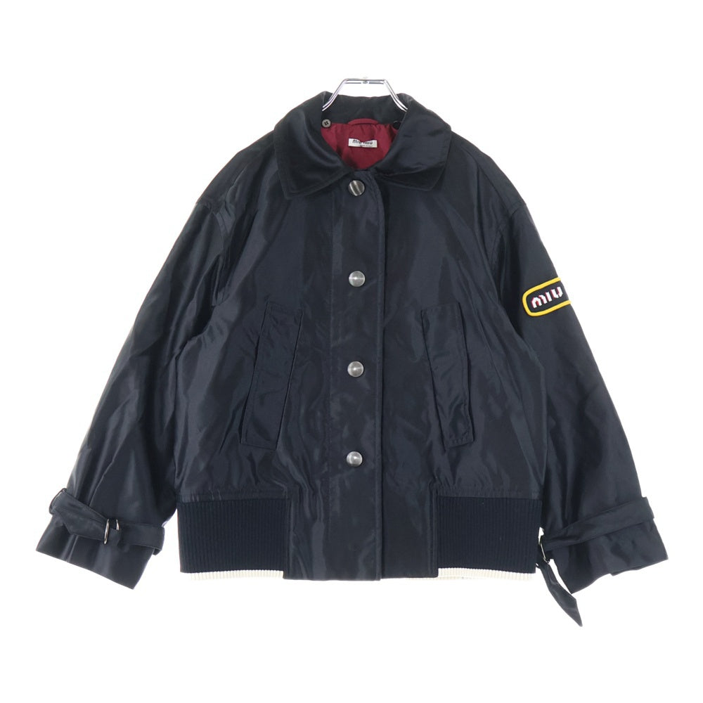 miumiu(ミュウミュウ) 17AW ワッペンロゴ ナイロン スナップボタン ジップアップ ボンバージャケット ブルゾン ブラック ML472