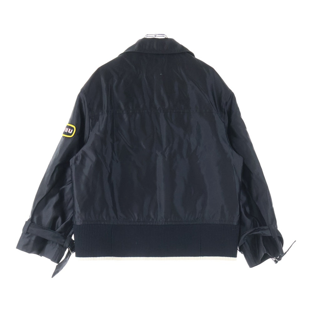 miumiu(ミュウミュウ) 17AW ワッペンロゴ ナイロン スナップボタン ジップアップ ボンバージャケット ブルゾン ブラック ML472