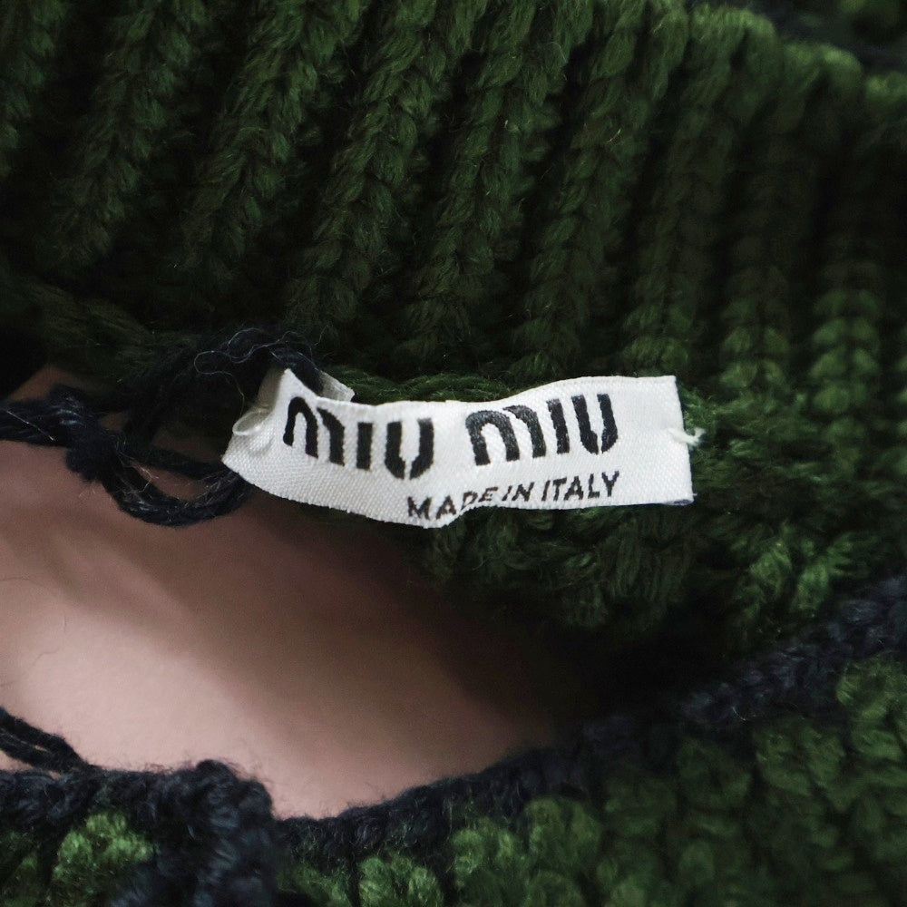 miumiu(ミュウミュウ) 19AW フラワー刺繍 フリルデザイン ウール プルオーバー 長袖ニット セーター グリーン レディース MML243