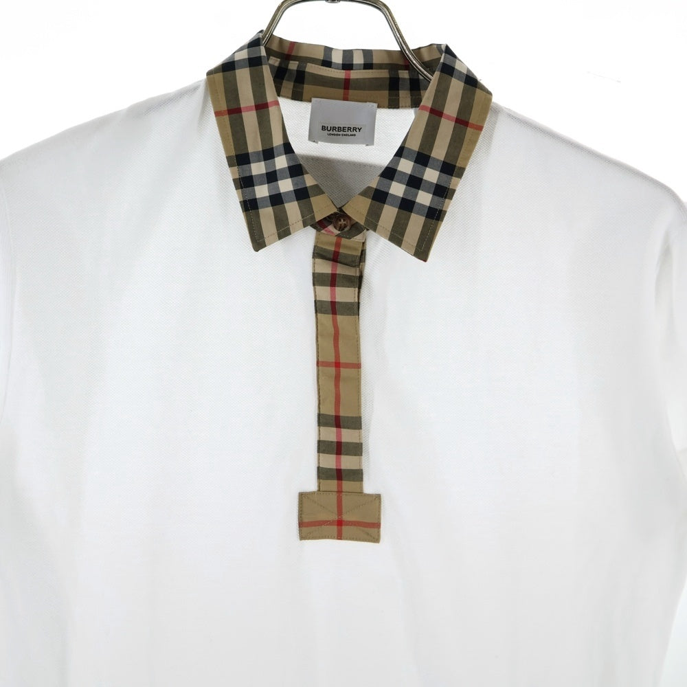 BURBERRY(バーバリー) ノバチェック柄切り替え ラバーワッペンロゴ 半袖ポロシャツ ワンピース ホワイト/ベージュ レディース キッズ 8053562