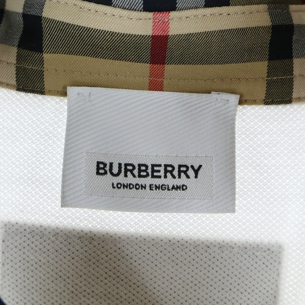 BURBERRY(バーバリー) ノバチェック柄切り替え ラバーワッペンロゴ 半袖ポロシャツ ワンピース ホワイト/ベージュ レディース キッズ 8053562