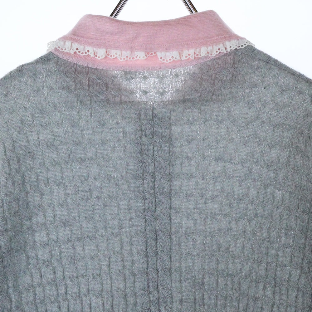 miumiu(ミュウミュウ) 17AW バイカラー 丸襟 レース シルク混 カシミヤ ニット カーディガン グレー/ピンク レディース MMC044