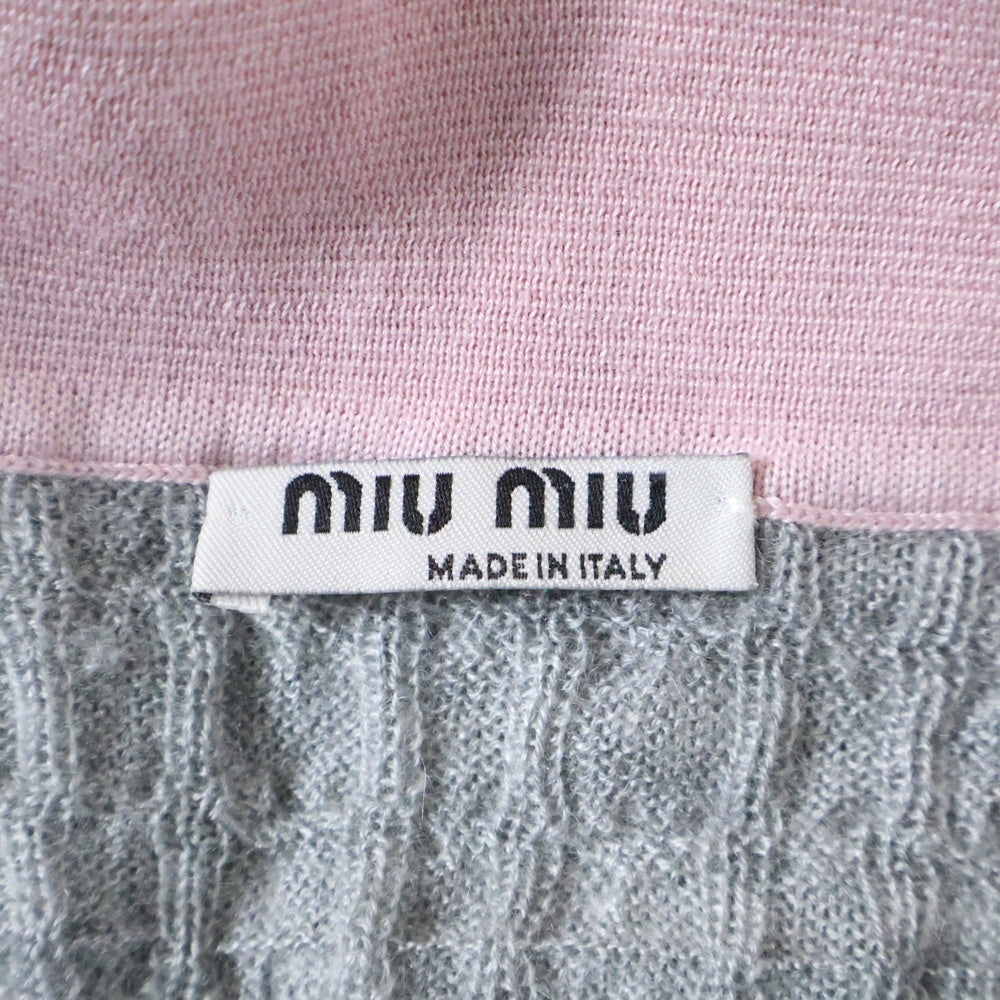 miumiu(ミュウミュウ) 17AW バイカラー 丸襟 レース シルク混 カシミヤ ニット カーディガン グレー/ピンク レディース MMC044