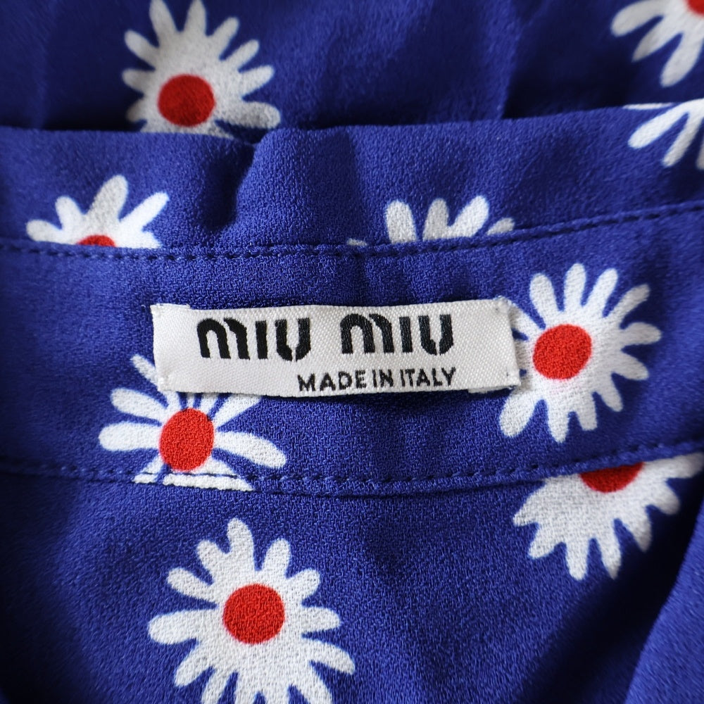 miumiu(ミュウミュウ) 18SS フラワー総柄プリント ビスコース フリルデザイン レギュラーカラー ロングスリーブ 長袖シャツ ブルー レディース MK1293