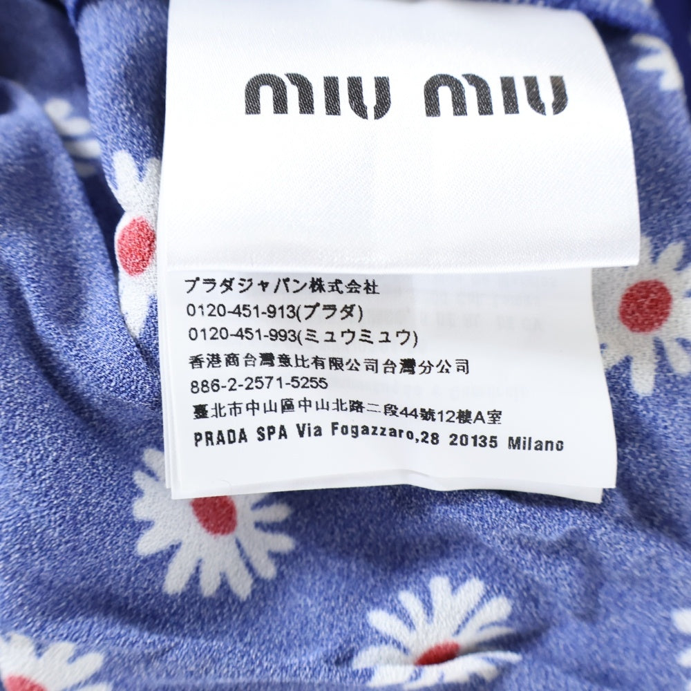 miumiu(ミュウミュウ) 18SS フラワー総柄プリント ビスコース フリルデザイン レギュラーカラー ロングスリーブ 長袖シャツ ブルー レディース MK1293
