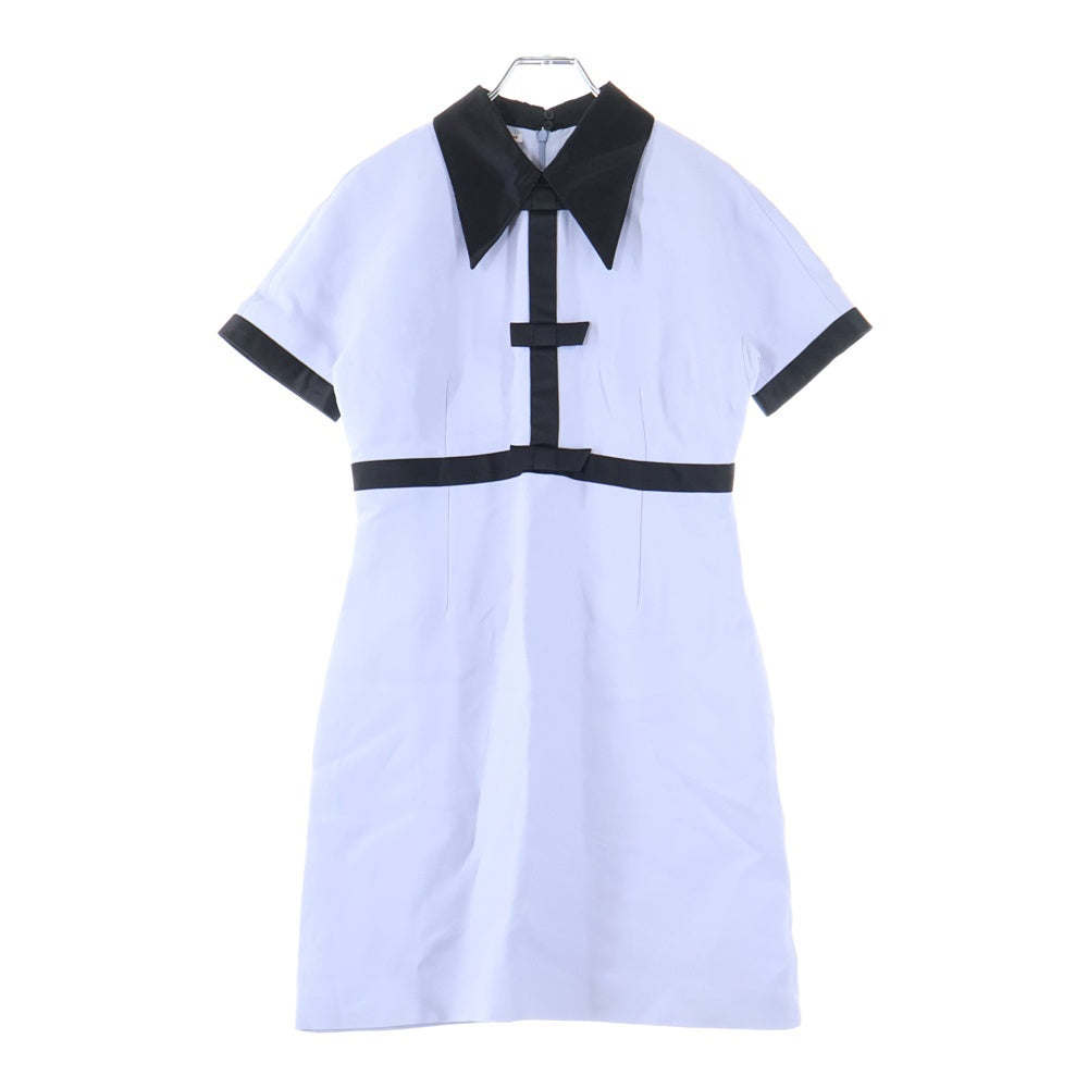 miumiu(ミュウミュウ) 18SS レーヨン シルク リボン バイカラー 半袖 ミディアムワンピース ライトブルー/ブラック レディース MF3312