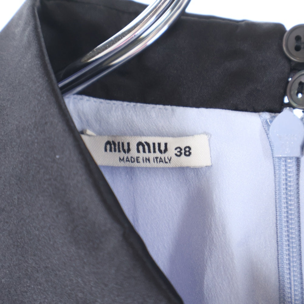 miumiu(ミュウミュウ) 18SS レーヨン シルク リボン バイカラー 半袖 ミディアムワンピース ライトブルー/ブラック レディース MF3312