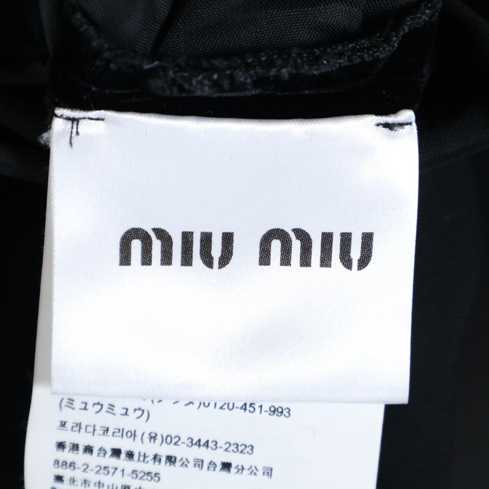 miumiu(ミュウミュウ) 19AW パール装飾 ベルベット ベロア 切り替え パフスリーブ レース 半袖 ミディアムワンピース ドレス ブラック/ホワイト レディース MF3577