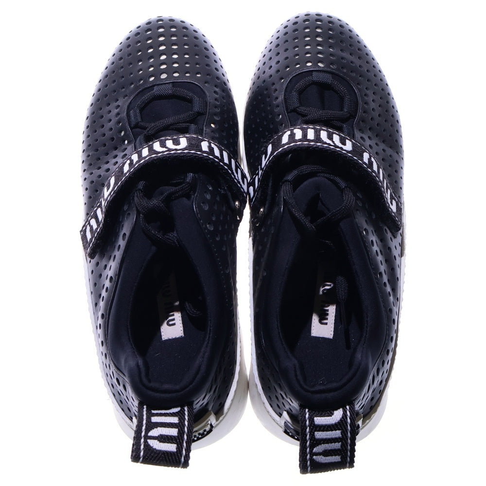 miumiu(ミュウミュウ) ロゴベルト パンチングレザー ベルクロ レースアップ ローカットシューズ スニーカー ブラック/シルバー レディース