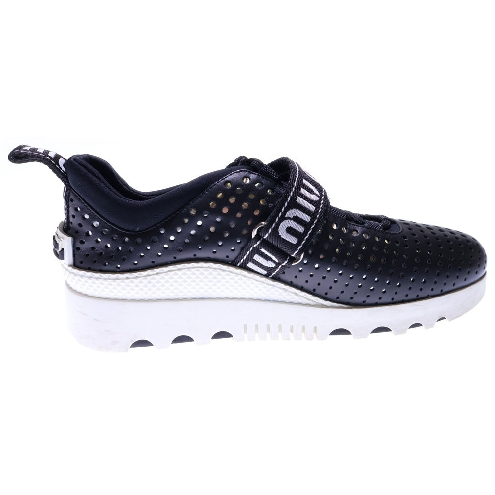 miumiu(ミュウミュウ) ロゴベルト パンチングレザー ベルクロ レースアップ ローカットシューズ スニーカー ブラック/シルバー レディース