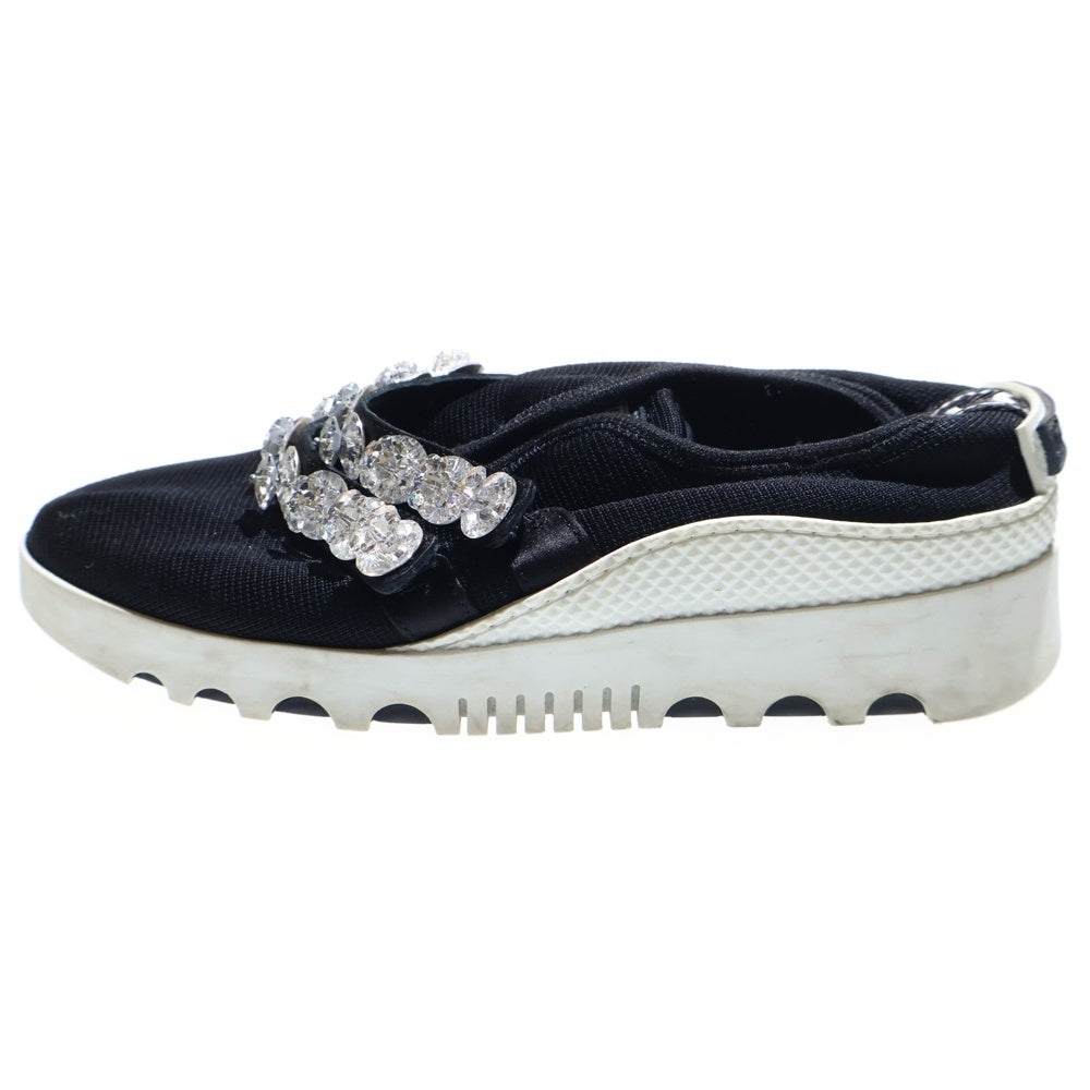 miumiu(ミュウミュウ) ビジュー装飾ベルト ニット ローカットシューズ スニーカー ブラック レディース