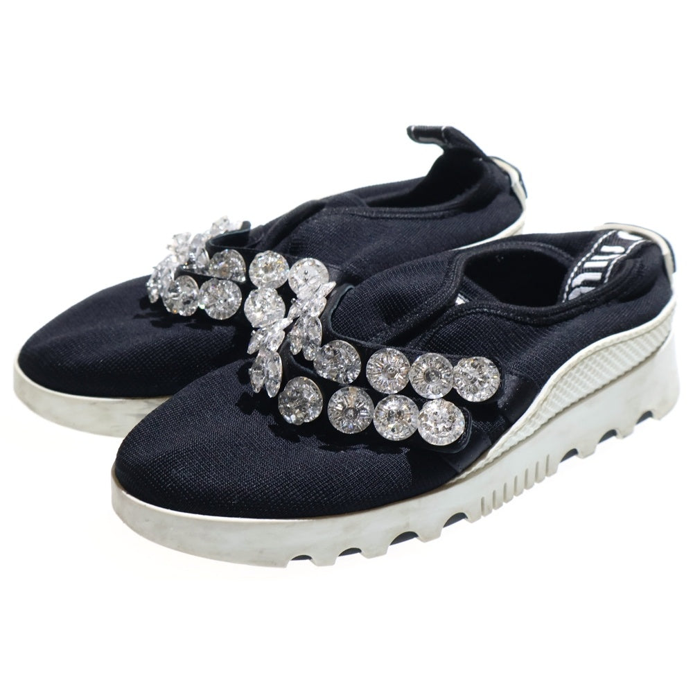 miumiu(ミュウミュウ) ビジュー装飾ベルト ニット ローカットシューズ スニーカー ブラック レディース