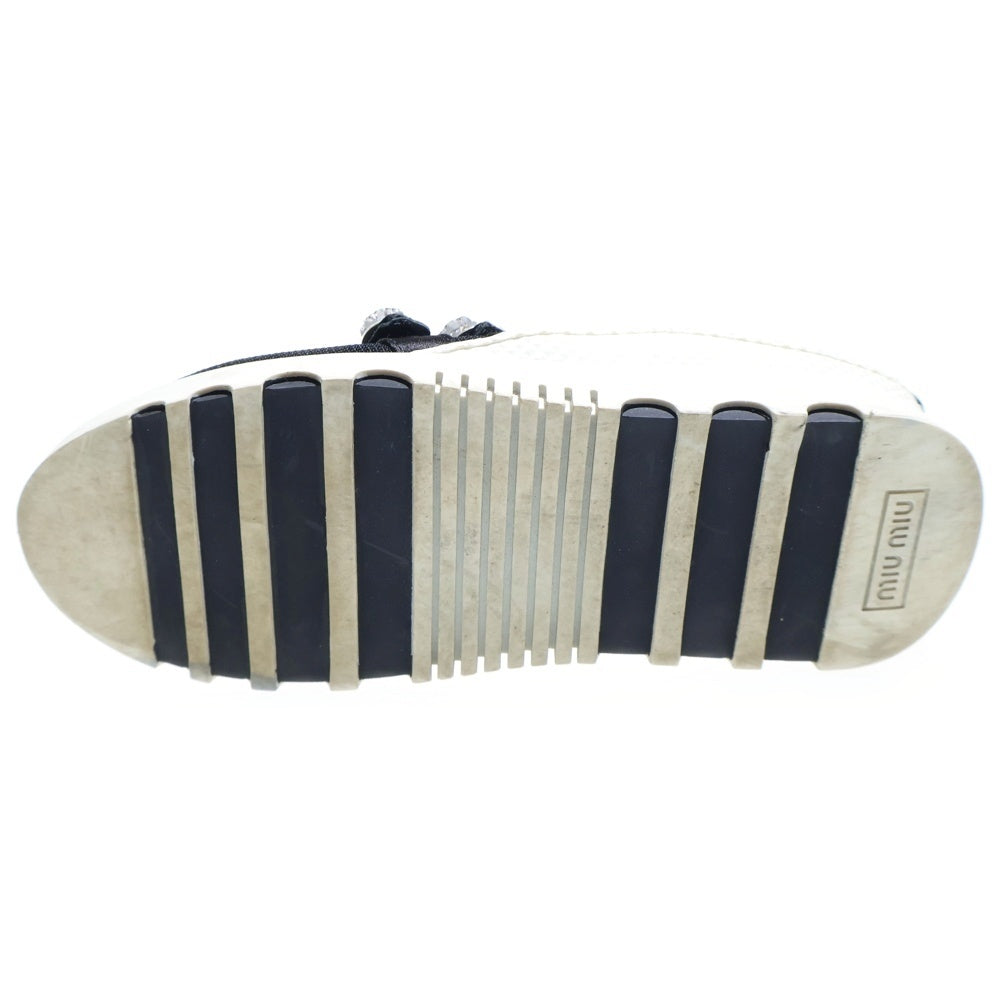 miumiu(ミュウミュウ) ビジュー装飾ベルト ニット ローカットシューズ スニーカー ブラック レディース