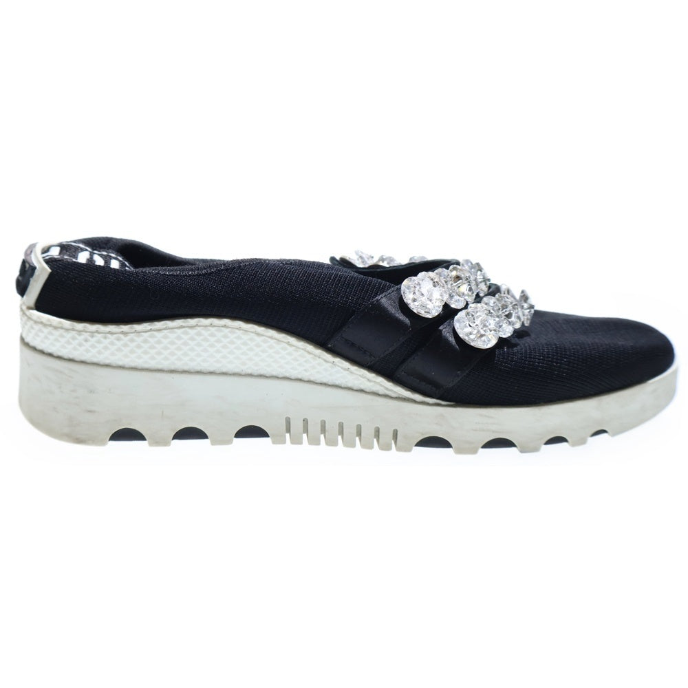 miumiu(ミュウミュウ) ビジュー装飾ベルト ニット ローカットシューズ スニーカー ブラック レディース