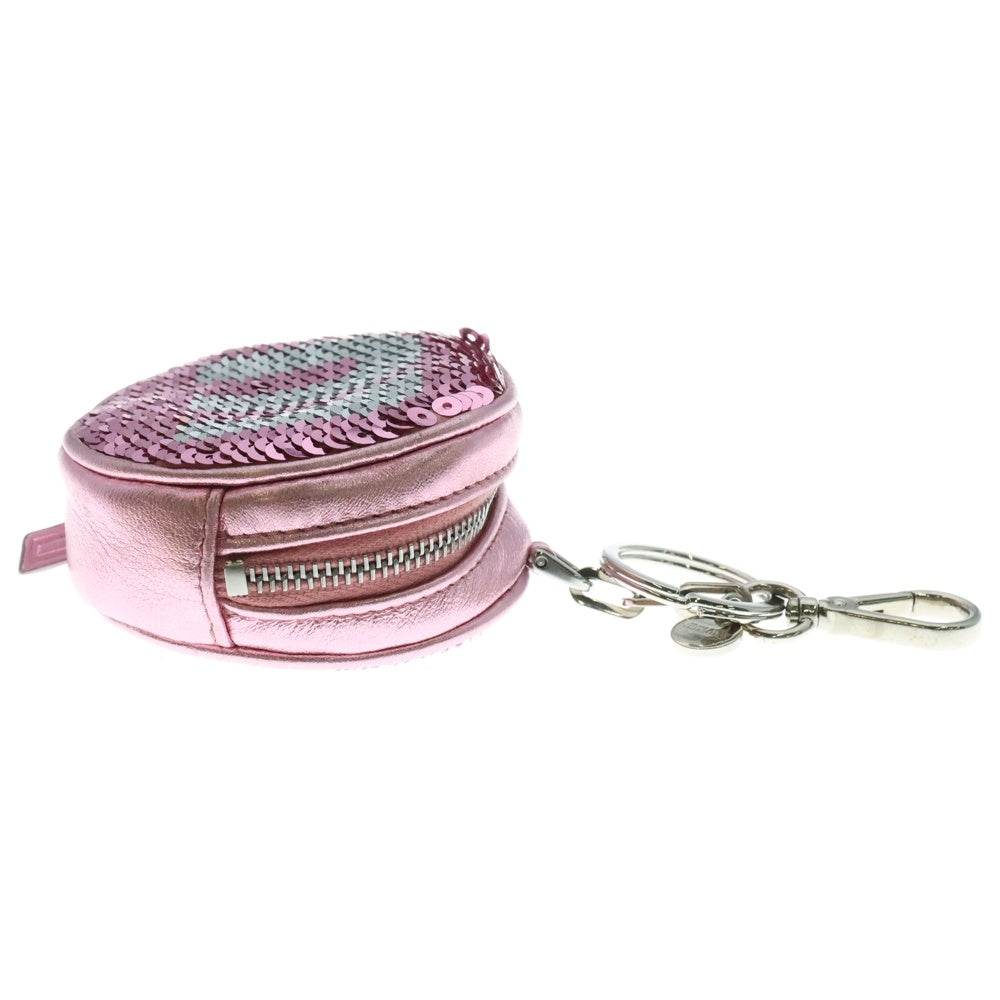 miumiu(ミュウミュウ) スパンコール パイエット ロゴ キーホルダー ポーチ バッグチャーム ケース ピンク×シルバー