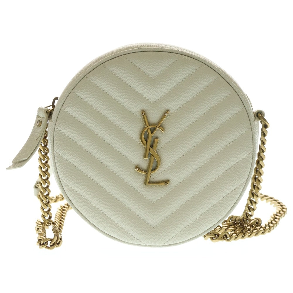 SAINT LAURENT PARIS(サンローランパリ) サンローランパリ ヴィニル ラウンド ショルダーバッグ チェーンバッグ ミニバッグ ホワイト レザー ゴールド金具 610436