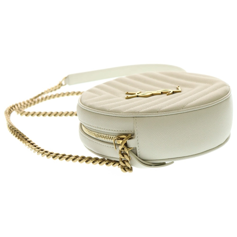 SAINT LAURENT PARIS(サンローランパリ) サンローランパリ ヴィニル ラウンド ショルダーバッグ チェーンバッグ ミニバッグ ホワイト レザー ゴールド金具 610436