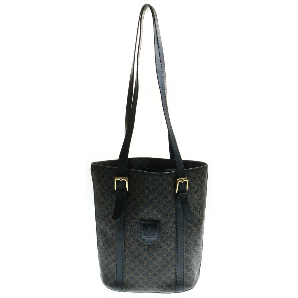 CELINE(セリーヌ) マカダム バケツバッグ ハンドバッグ ミニトートバッグ ブラック レザー×PVC ゴールド金具