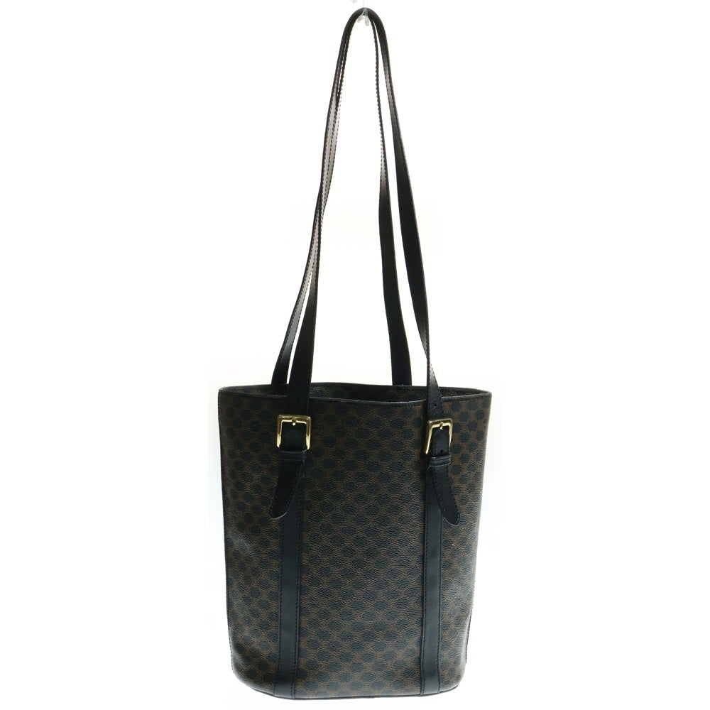 CELINE(セリーヌ) マカダム バケツバッグ ハンドバッグ ミニトートバッグ ブラック レザー×PVC ゴールド金具