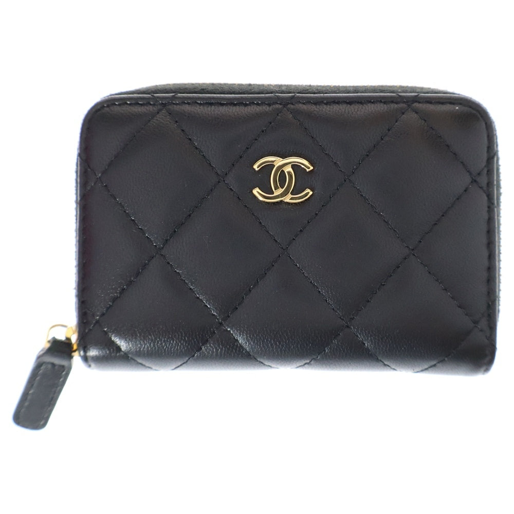 CHANEL(シャネル) マトラッセ コインケース 財布 ミニ ラムスキン ブラック ゴールド金具