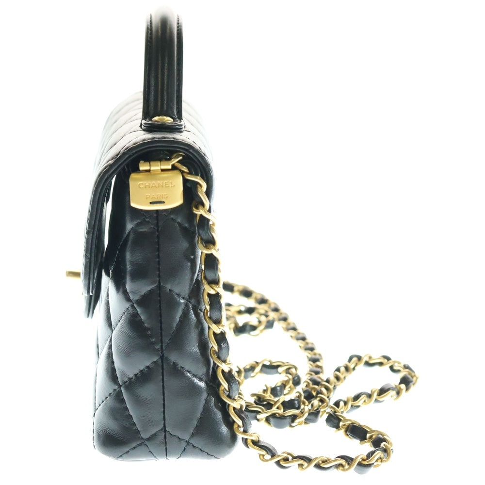 CHANEL(シャネル) マトラッセ20 Sフラップ/S ショルダーバッグ チェーンバッグ ブラック ゴールド金具 ラム プレート AS5355