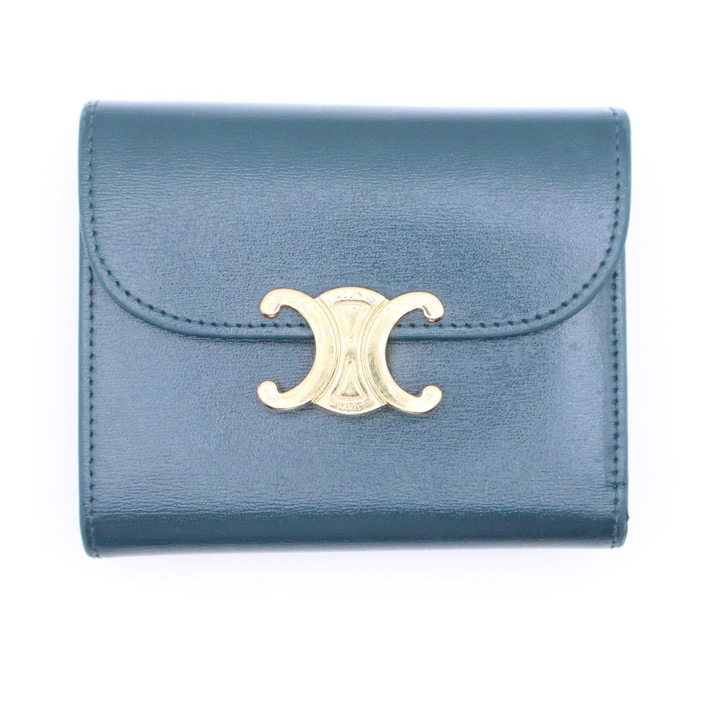 CELINE(セリーヌ) トリオンフ コンパクトウォレット 三つ折り財布 グリーン レザー