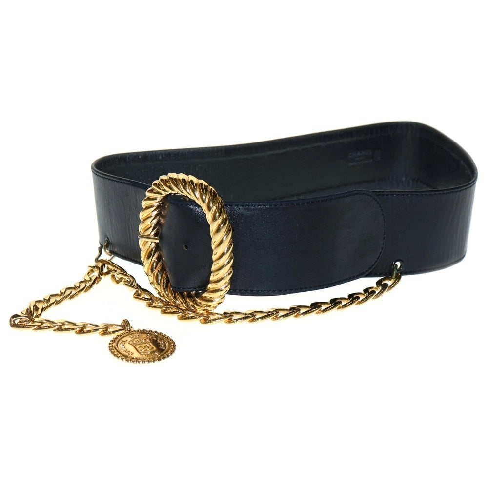 CHANEL(シャネル) カンボンコイン ベルト ブラック×ゴールド GP×レザー