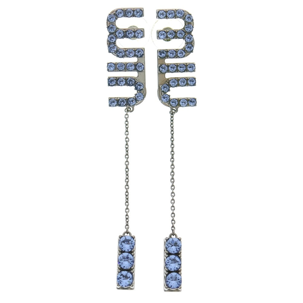 miumiu(ミュウミュウ) ロゴ ラインストーン ピアス イヤーアクセサリー ブルー シルバー金具