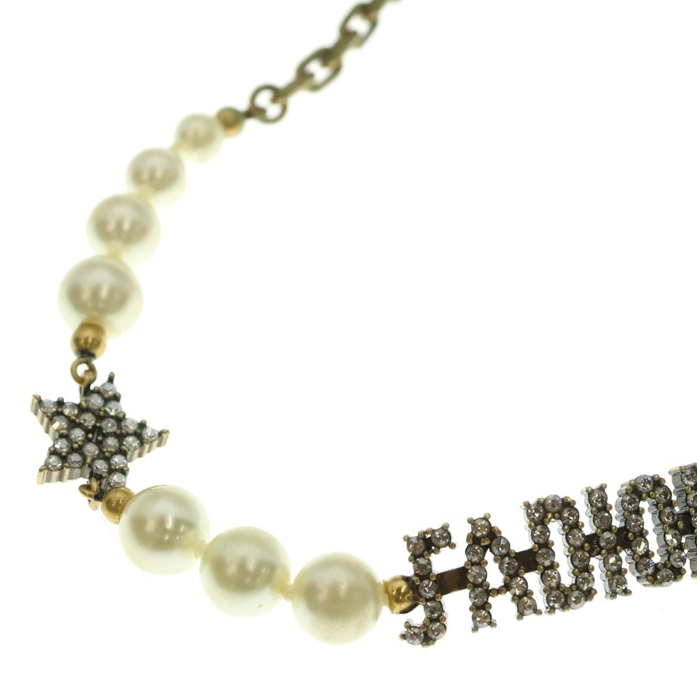 Christian Dior(クリスチャンディオール) ロゴ フェイクパールネックレス チョーカー ゴールド金具 ラインストーンGP