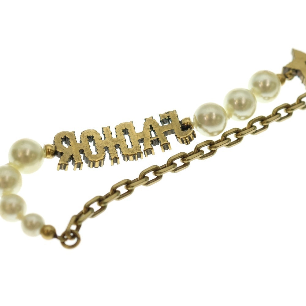 Christian Dior(クリスチャンディオール) ロゴ フェイクパールネックレス チョーカー ゴールド金具 ラインストーンGP