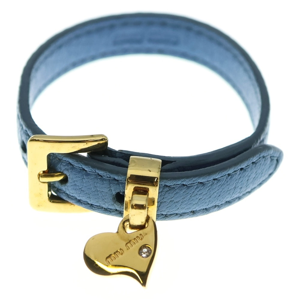 miumiu(ミュウミュウ) レザーバングル ブレスレット ライトブルー ゴールド金具 レザー