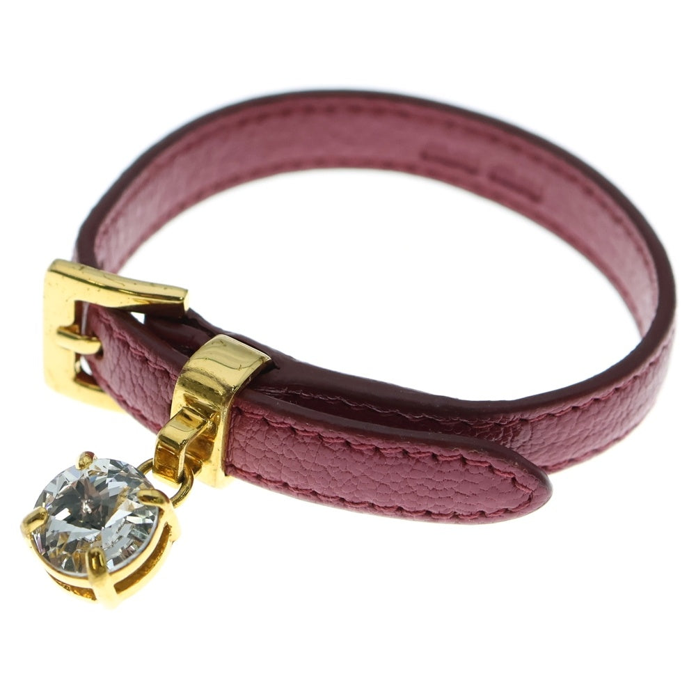 miumiu(ミュウミュウ) レザーバングル ストーン ブレスレット ピンク ゴールド金具 レザー