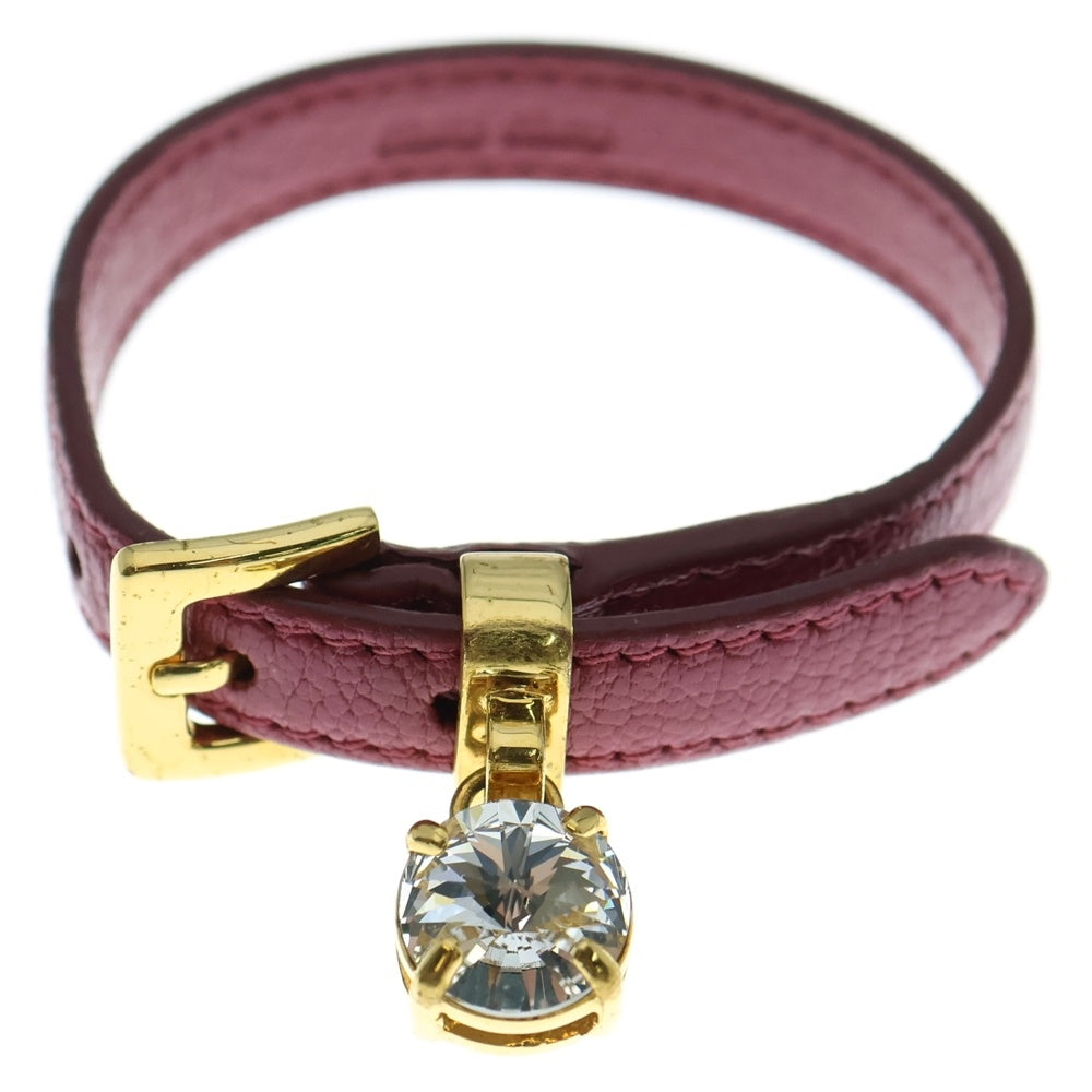 miumiu(ミュウミュウ) レザーバングル ストーン ブレスレット ピンク ゴールド金具 レザー