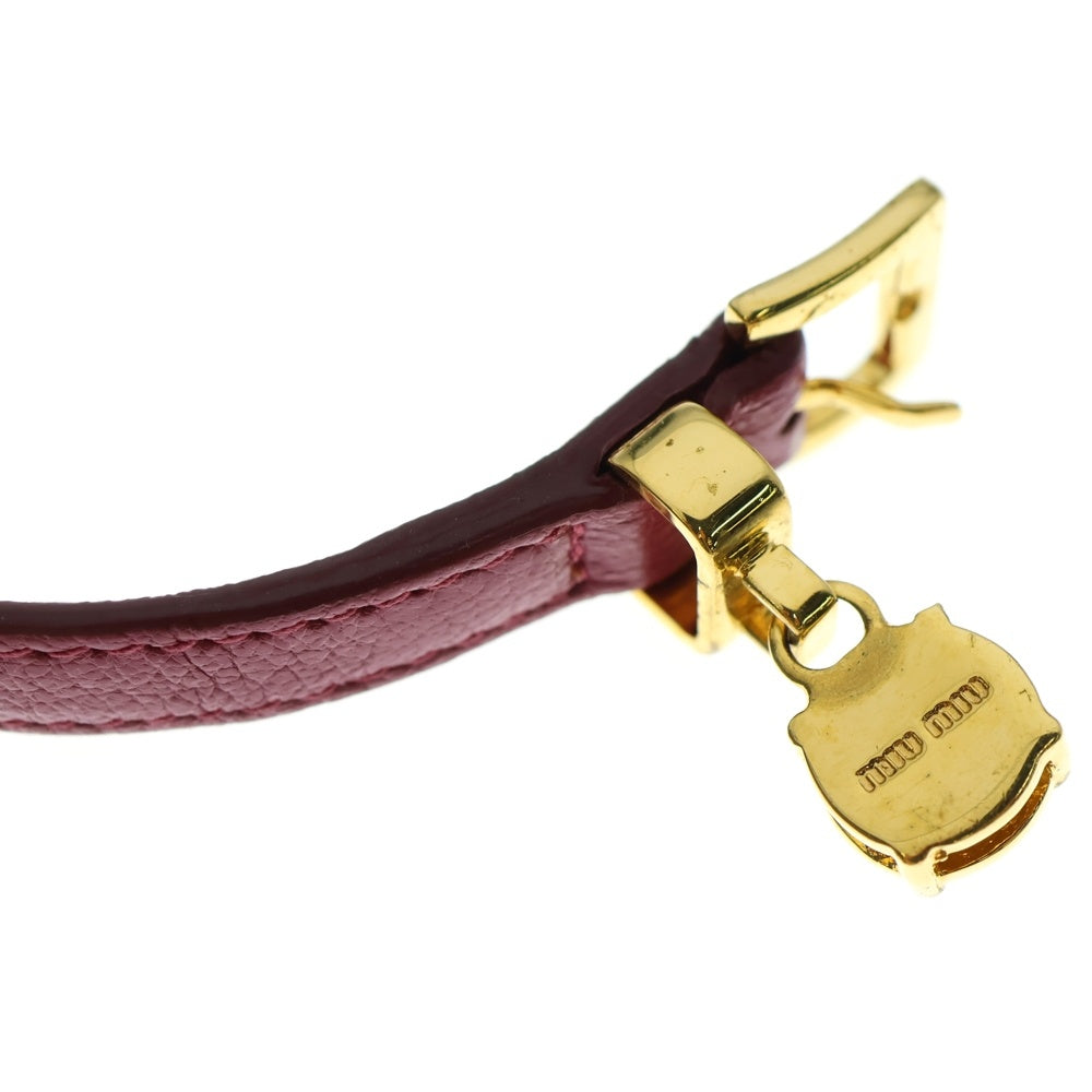 miumiu(ミュウミュウ) レザーバングル ストーン ブレスレット ピンク ゴールド金具 レザー