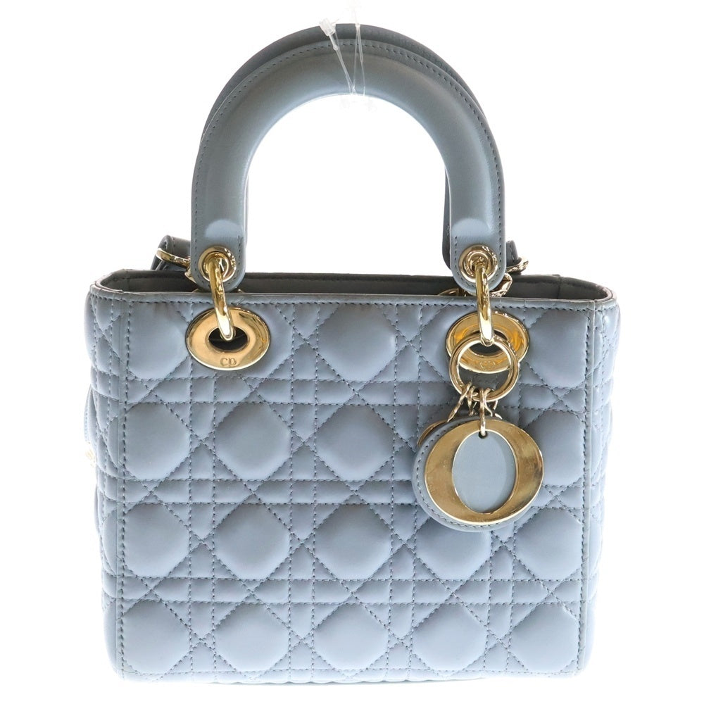 Christian Dior(クリスチャンディオール) LADY DIOR My ABCDior マイレディディオール スモール ラムスキン 2WAY チャーム付レザーハンドバッグ ショルダーバッグ ブルー レディース