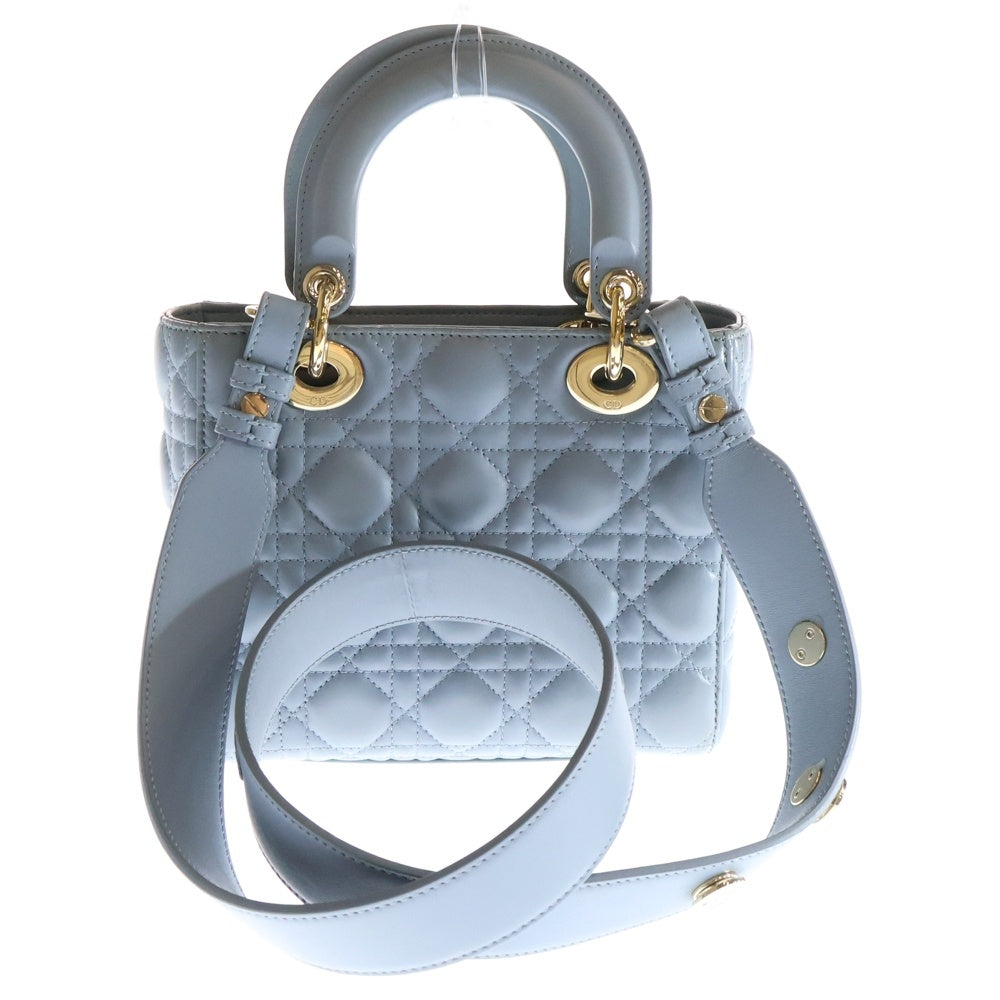 Christian Dior(クリスチャンディオール) LADY DIOR My ABCDior マイレディディオール スモール ラムスキン 2WAY チャーム付レザーハンドバッグ ショルダーバッグ ブルー レディース