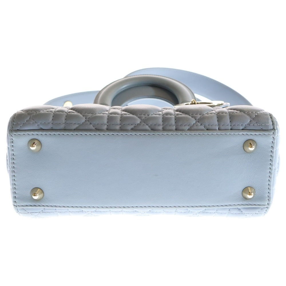 Christian Dior(クリスチャンディオール) LADY DIOR My ABCDior マイレディディオール スモール ラムスキン 2WAY チャーム付レザーハンドバッグ ショルダーバッグ ブルー レディース