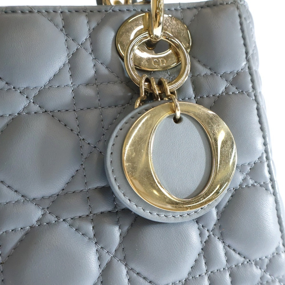 Christian Dior(クリスチャンディオール) LADY DIOR My ABCDior マイレディディオール スモール ラムスキン 2WAY チャーム付レザーハンドバッグ ショルダーバッグ ブルー レディース