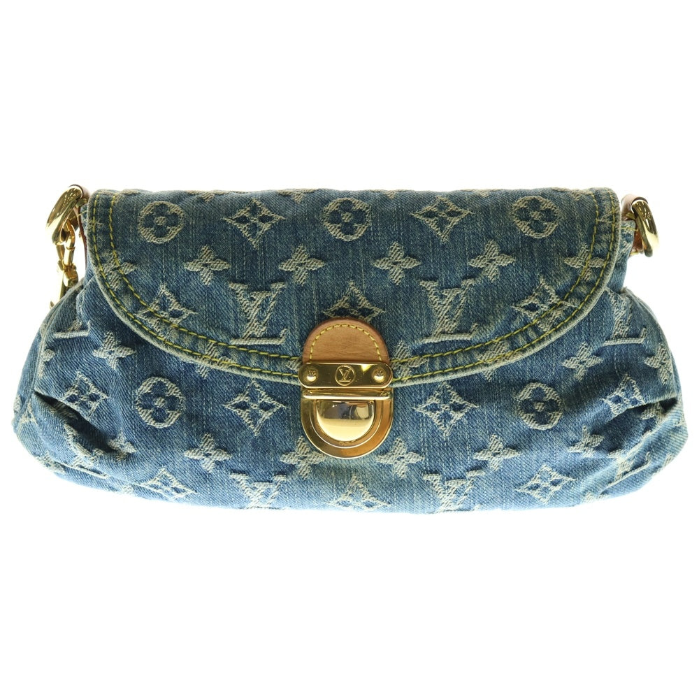 LOUIS VUITTON(ルイヴィトン) モノグラムデニム ミニプリーティ レザーワンショルダーバッグ ハンドバッグ ブルー M95050